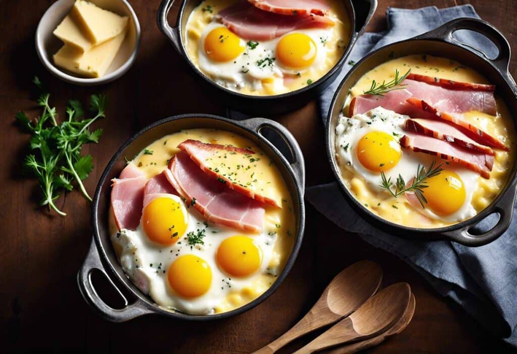 Recette facile d'oeuf cocotte au jambon et fromage à l'air fryer