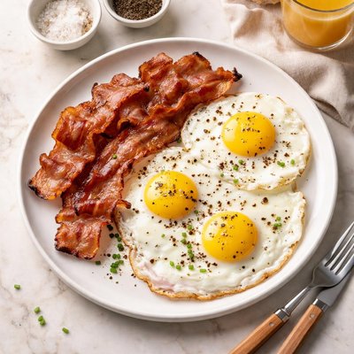 Recette simple à l'air fryer bacon et oeufs au plat